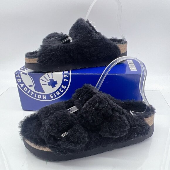 Birkenstock Arizona Big Buckle Shearling Teddy Black Platform Sandal EU 40 Women - Picture 2 of 11